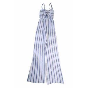 Abercrombie & Fitch Linen Jumpsuit – XS Blue White Striped Tie Front Wide Leg